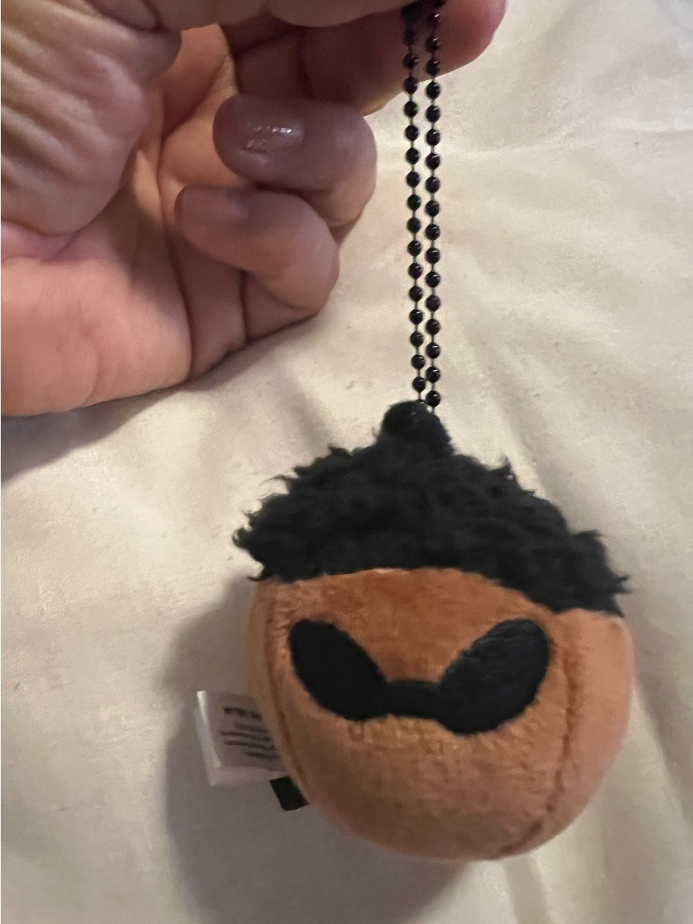 Plush Acorn Face Keychain with Black Bead Chain